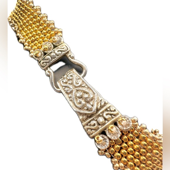 New Elegant Thin Sterling Silver & Gold Bead Bracelet, Excellent Condition - Picture 3 of 13